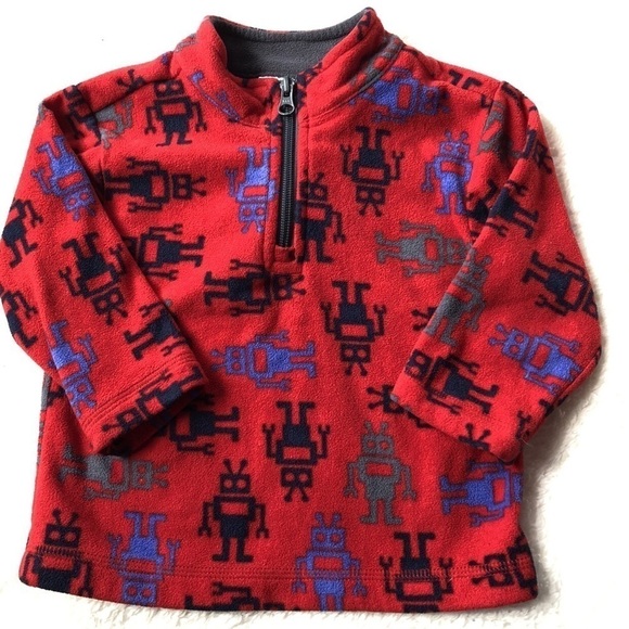 HANNA ANDERSSON red robot print 1/4 zip pull-over fleece jacket 6x/7 - Picture 1 of 2